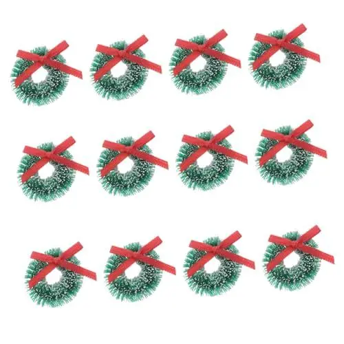 Produktbild: OFFSCH 12stücke Mini Weihnachtskränze Deko Für Christbaum Tür Und DIY Projekte Weihnachtsdekoration Für Puppenhäuser Und Festliche Anlässe