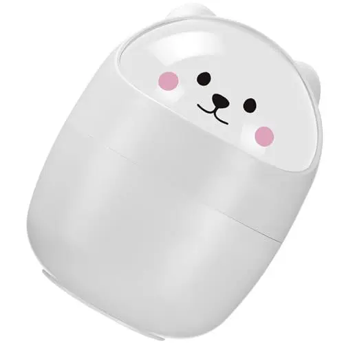 Produktbild: OFFSCH 1 Stk Mülleimer Autoabfalleimer Mini-müllbox Bad Mini-mülltonne Mini Müll Kann Desktop-schreibtisch Auto Altpapier Kann Müllbehälter Büro Mit Deckel Weiß Kleiner Tisch P.s Rotieren