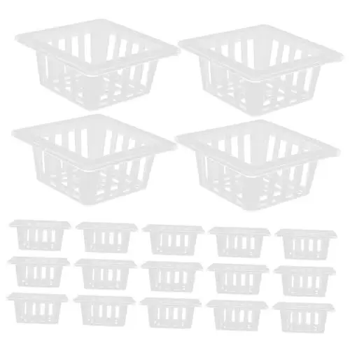 Produktbild: OFFSCH 20St Quadratischer Pflanzkorb Wurzelstabilisator Werkzeug Transparenter Pflanzentopf hydroponischer Pflanzenkorb Cups aus geschlitztem Mesh-Netz hydroponische Körbe Randpflanzkorb