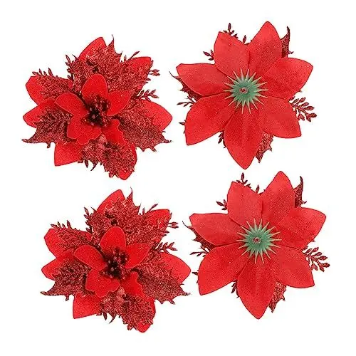 Produktbild: OFFSCH 24 Stück Segelflieger Blumen Weihnachten Rotes Seidentuch Rote Weihnachts Weihnachtsstern Blumen Weihnachts Erz Roségold Weihnachtsblumen