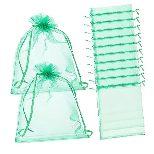 Produktbild: OFFSCH 25 Stück Obstschutzbeutel Mit Kordelzug Netzbeutel Für Gemüse Und Obst Insektennetzbeutel Grün 15 X 20 cm Atmungsaktives Gartennetz