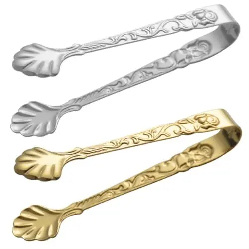 Produktbild: OFFSCH 2St Eiswürfelzange aus Edelstahl Barzange Essenszange Spatel Edelstahlzange für Zitronenscheiben Eiszange mit Rosenmuster Eiswürfel-Clips Lebensmittelzange Rostfreier Stahl Silver