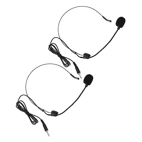 Produktbild: OFFSCH 2 STK. Kopfmikrofon 3 5 mm Kondensatormikrofon Kopfbedeckung Ohrbügelmikrofon für Lautsprecher Leichtes Headset-Mikrofon mit Geräuschunterdrückung für Interviewaufnahmen Kupfermaterial Schwarz
