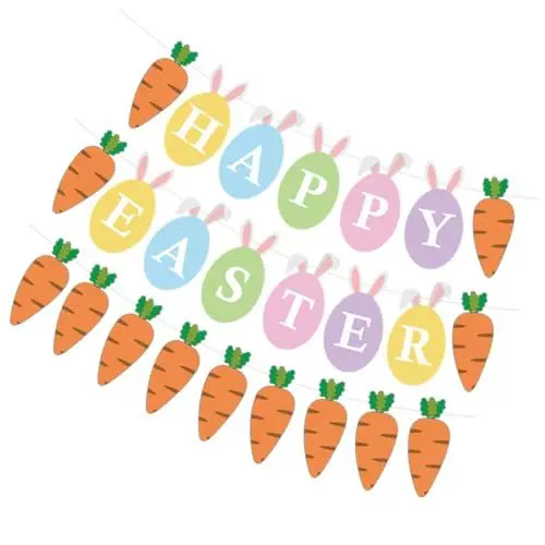 Produktbild: OFFSCH Ostern Dekorationen Outdoor Fahnen 2 Sets Ostern Decor Bunting Karotte Bunny Ohr Banner