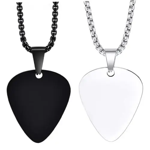 Produktbild: OFFSCH 2 Stück Gitarrenplektrum Edelstahl Halskette Edelstahl Plektrum Halskette Gitarren Plektrum Halskette Plektrum Pullover Plektrum Anhänger Halskette Kreative Halskette