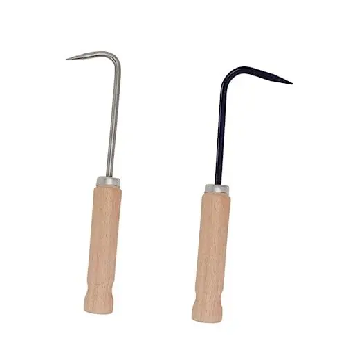 Produktbild: OFFSCH 2 Stück Holzgriff Einzelne Klaue Wurzelhaken Tragbarer Unkrautjäter Rasenjäter Gartengerät Wurzelentfernungshaken Metall Unkrautwerkzeug Haushalts Unkrautjäter Premium