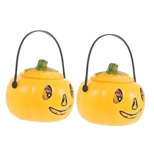 Produktbild: OFFSCH 2st Halloween-kürbislaterne Bonbonglas Mit Deckel Runder Behälter Mit Deckel Jack o Lantern Led-licht Laternen Dekorativ Süßigkeitenbehälter Halloween-Eimer Kinderlaterne Plastik