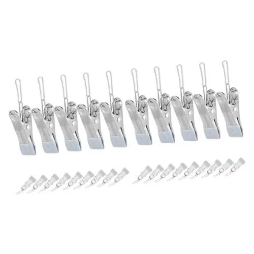 Produktbild: OFFSCH 40 STK Wäscheklammer Mit Hängender Schnalle Sockenklemme Gesteppte Decke Rock-Clip Hosenbügel-Clip Wäscheklammern Für Die Wäscheleine Quilt-trockenclips Kleiderklammer Silver PVC