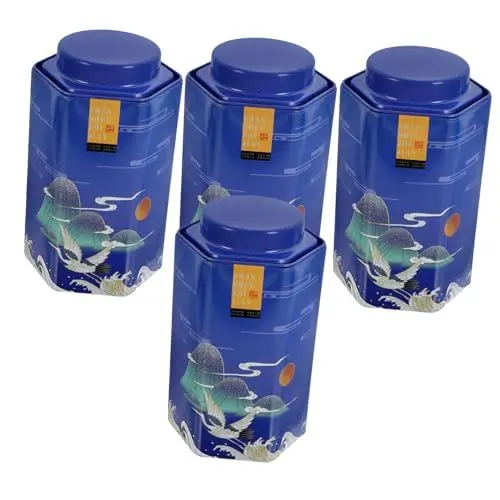 Produktbild: OFFSCH 4 Stück Teedose Tee Blechdose Leere Blechbehälter Leere Luftdichte Konservendosen Kaffee-Tee-kanister Kleine Küchenkanister Kaffee-Tee-blechdose Teeglas Blue Weißblech