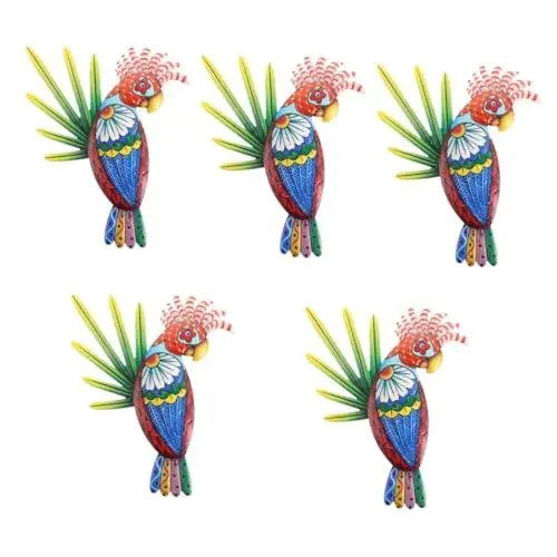 Produktbild: OFFSCH 5 Stück Papageien Anhänger Vogel Ornamente Wand Papageien Dekoration Heimdekoration Vogel Skulptur Wandskulptur Dekor Garten Wandkunst Verzierungen Outdoor Vogel