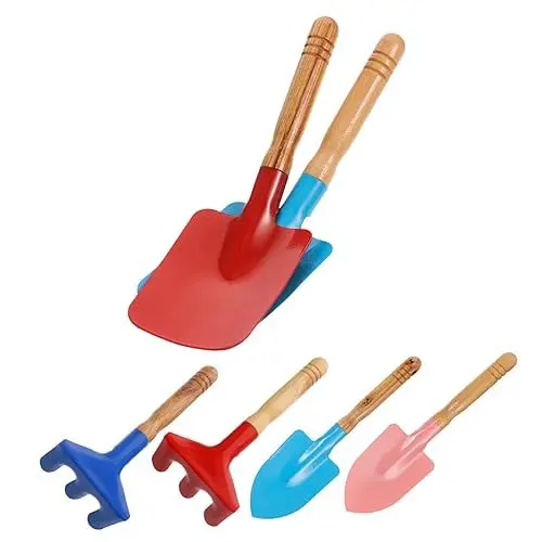 Produktbild: OFFSCH 6 Teiliges Gartenwerkzeug Set Für Kinder Inkl Eisenschaufel Kelle Und Rechen Mit Holzgriff Ideal Für Mädchen Robust Und Langlebig Farbenfrohes Design