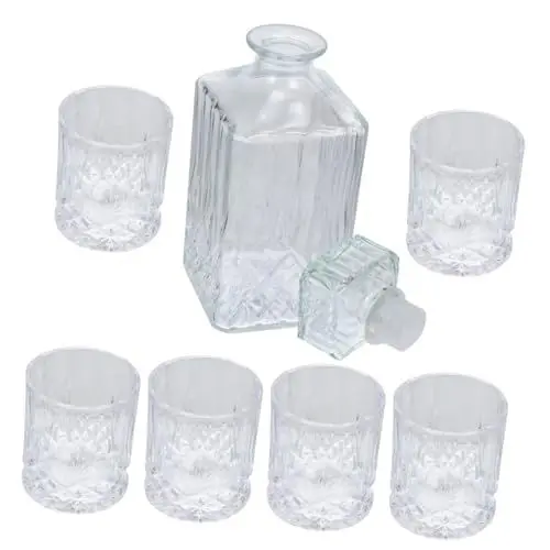 Produktbild: OFFSCH 7 Teiliges Whiskey Dekanter Set Mit Gläsern Und Weinflasche Elegantes Trinkset Weiß Für Stilvolles Servieren Und Genießen Von Whiskey Und Spirituosen