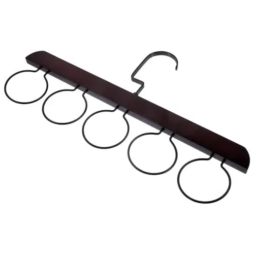 Produktbild: OFFSCH Retro-Stil 5 Tasche Krawatte Lagerung Rack Holz Krawatte Kleiderbügel Gürtel Kleiderbügel Schal Organizer Schrank Zubehör