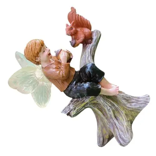 Produktbild: OFFSCH Feenstatue Eichhörnchen Gartenskulptur Gartenornamente Für Draußen Feendekor Kunstharzhandwerk Für Märchenlandschaft