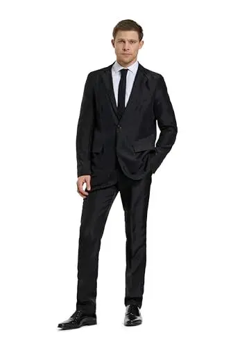 Produktbild: OFFSTREAM Herren Party Kostüm - 2 Stück Einfarbig Outfit für Halloween, Karneval, Fasching Party mit Jacke, Hose & Krawatte - Schwarz