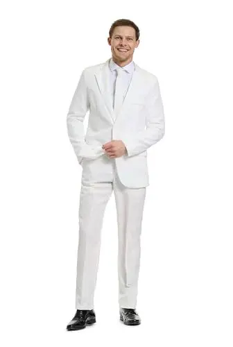 Produktbild: OFFSTREAM Herren Party Kostüm - 2 Stück Einfarbig Outfit für Halloween, Karneval, Fasching Party mit Jacke, Hose & Krawatte - Weiß