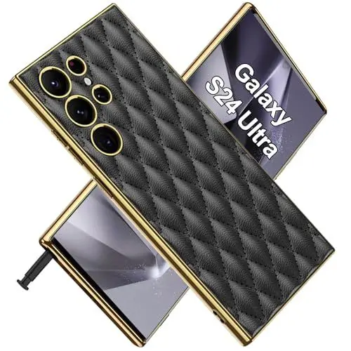 Produktbild: OFOCASE Leder Hülle für Samsung S24 Ultra mit Objektivschutz, Damen Mädchen Niedlich S24 Ultra Schutzhülle, Weich rutschfest Stoßfest Handyhülle Hülle für Samsung Galaxy S24 Ultra (Schwarz)