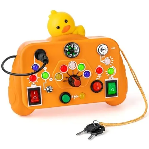 Produktbild: OFUN Montessori Spielzeug Busy Board ab 1 Jahr, Sensorik Spielzeug Motorikspielzeug Activity Board Lernspielzeug mit LED Lichtschalter für Baby Kleinkinder Jungen Mädchen ab 1 2 3 4 Jahre Geschenk