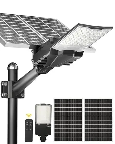 Produktbild: Ofuray Solar Straßenlaterne für Außen, OHF-Plus Solarlampen für Außen, 6500K Led Superhelle Solar Strahler Aussen, IP67 Wasserdichte Solarleuchten Outdoor für Garten Garage Straßen