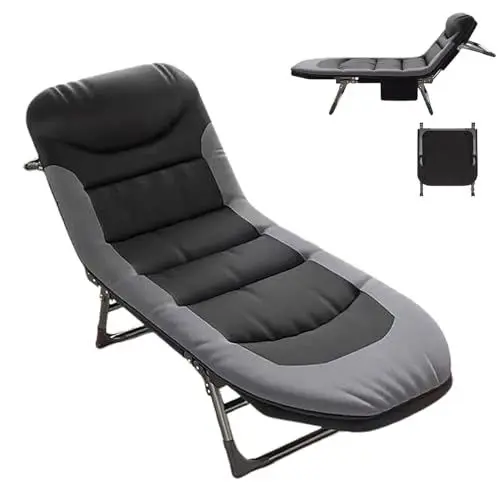 Produktbild: Ogimeka Feldbett Klappbar, Campingliege Klappbar mit Matratze und Seitentasche, 5-Fach Verstellbar Gartenliege, Campingbett Liegestuhl für Camping Reisen Outdoor Strand und Garten (Schwarz)