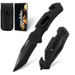 Produktbild: Ogival Klappmesser (Zweihandmesser),20CM Taschenmesser mit Aluminiumgriff und Taschenclip, 5-in-1 Edc Messer mit Nylonscheide, für Outdoor,Camping,Fischen,Jagen,Schwarz