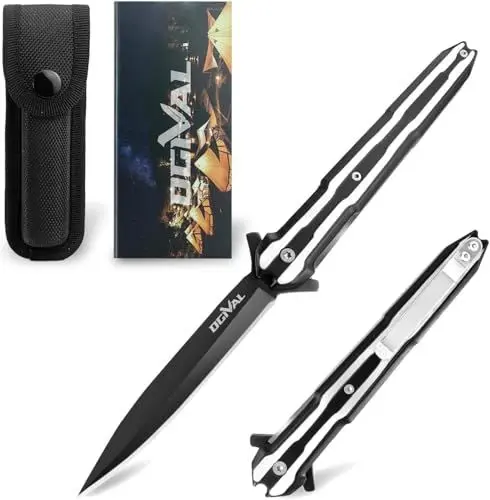 Produktbild: Ogival Klappmesser, Einhandmesser mit Nylonscheide und Taschenclip, Taschenmesser mit Edelstahlgriff, für Camping, Silber,Wandern,