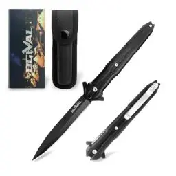 Produktbild: Ogival Klappmesser, Einhandmesser mit Nylonscheide und Taschenclip, Taschenmesser mit Edelstahlgriff, für Camping, Wandern, Schwarz