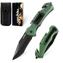 Produktbild: Ogival Klappmesser (Zweihandmesser),20CM Taschenmesser mit Aluminiumgriff und Taschenclip, 5-in-1 Edc Messer mit Nylonscheide, für Outdoor,Camping,Fischen,Jagen，Grün