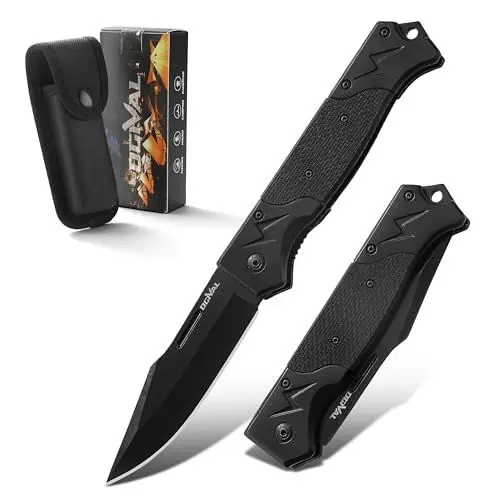 Produktbild: Ogival Klappmesser (Zweihandmesser),Taschenmesser mit Griff aus rostfreiem Stahl und Seil,Edc Messer mit Taschenclip,für Camping, Wandern, Angeln