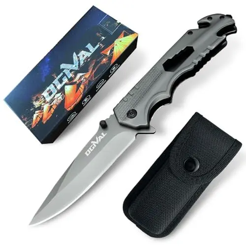 Produktbild: Ogival Taschenmesser(Einhandmesser), Multitool-Klappmesser mit Nylonscheide und Taschenclip, Flaschenöffner, Glasbrecher, Sicherheitsgurtschneider und Schraubenschlüssel, grau