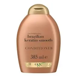 Produktbild: OGX Brazilian Keratin Smooth Conditioner, glättende Haarspülung mit Keratin, Kokosöl und Avocadoöl, schützende Haarpflege Spülung ohne Sulfate für glattes & glänzendes Haar (385 ml)
