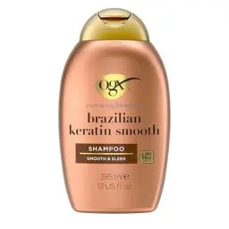 Produktbild: OGX Brazilian Keratin Smooth Shampoo, glättende Haarpflege mit Kokosöl, Avocadoöl & Keratin für geschmeidiges & glänzendes Haar, pflegendes Keratin Shampoo mit LipiPro Shield Technologie (385 ml)