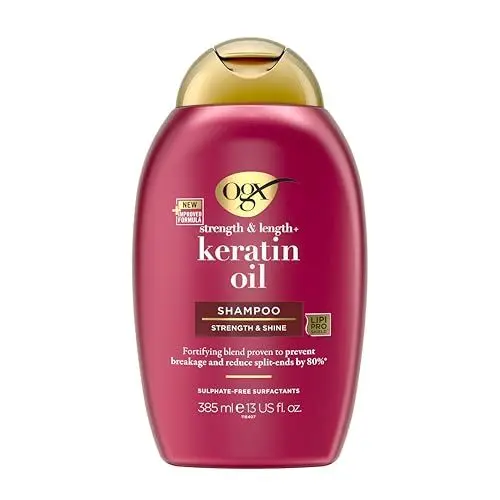 Produktbild: OGX Keratin Oil Shampoo (385 ml), kräftigendes Anti-Haarbruch Shampoo verhindert nachweislich Haarbruch und reduziert Spliss um bis zu 80%, Haarpflege Shampoo mit Keratin Öl für strapaziertes Haar