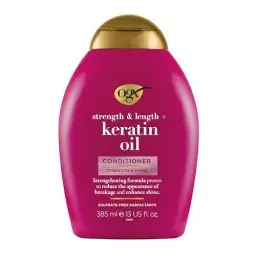 Produktbild: OGX Strength & Length + Keratin Oil Conditioner (385 ml), kräftigende Anti-Haarbruch Haarspülung mit Keratin Proteinen und Arganöl, Haarpflege Spülung, sulfatfrei