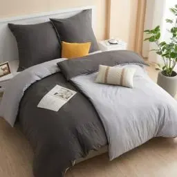 Produktbild: ohano Bettwäsche 135x200 4teilig Bettwäsche-Sets 2er Set Bettbezug mit 2 Kissenbezüge 80x80cm,kuschelig weich & bügelfrei,Bettwäsche Set Mikrofaser mit Reißverschluss-Anthrazit und Hellgrau