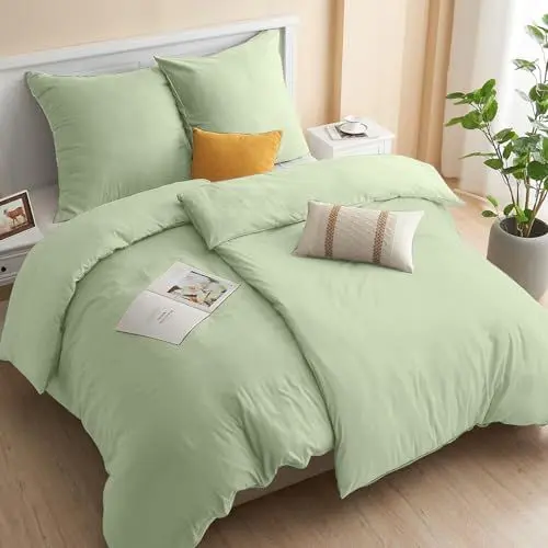 Produktbild: ohano Bettwäsche 135x200 4teilig Bettwäsche-Sets 2er Set Bettbezug mit 2 Kissenbezüge 80x80cm,kuschelig weich & bügelfrei,Bettwäsche Set Mikrofaser mit Reißverschluss-Grün
