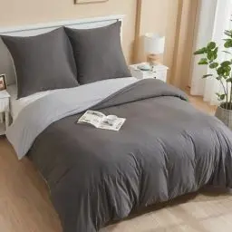Produktbild: ohano Bettwäsche 200x220 3 Teilig Bettbezug Bettwäsche-Sets,Mikrofaser Bettbezug 200x220 cm + 1 Kissenbezug 80x80 cm mit Reißverschlus,kuschelig weich,Ganzjahres Bettwäsche-Sets-Anthrazit/Hellgrau