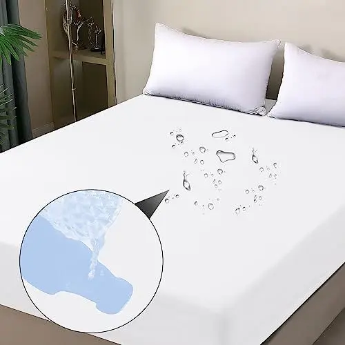 Produktbild: ohano Wasserdichter Matratzenschoner 180x200cm Spannbettlaken, Wasserdichter und Atmungsaktive Matratzenbezug, Inkontinenzauflage,Nässeschutz Bettlaken Spannbetttücher,für alle Jahreszeiten- Weiß