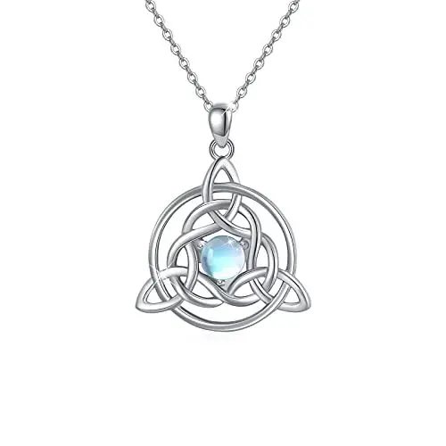 Produktbild: OHAYOO Keltischer Knoten Kette Damen 925 Sterling Silber Mondstein Anhänger Halskette Regenbogen Mondstein Keltischer Knoten Schmuck Damen Mädchen Kinder