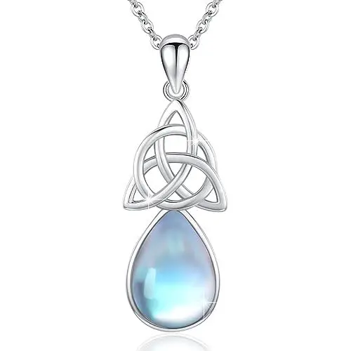 Produktbild: OHAYOO Mondstein Kette Silber 925 Keltischer Knoten Anhänger Halskette Wassertropfen Mondstein Schmuck Keltischer Geschenke für Damen Mädchen
