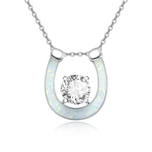 Produktbild: OHAYOO Opal Hufeisen Kette Damen 925 Sterling Silber Hufeisen Mädchen Anhänger Zirkonia Schmuck Geschenk Für Damen Frauen