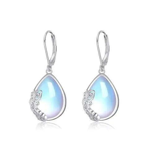 Produktbild: OHAYOO Schmetterling Ohrringe 925 Sterling Silver Mondstein Ohrringe Schmetterlings Tropfenohrringe Schmetterling Schmuck Geschenke Für Mädchen