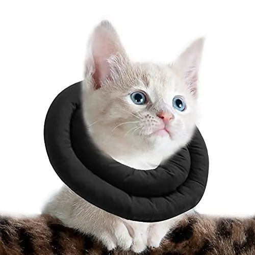 Produktbild: OHCOZZY Halskrause Katze mit Verstellbarem Bund, Weiches Katzenkragen mit Anti-Leck-Funktion, Nach der Operation Haustier Schutzkragen(Größe M, Schwarz)