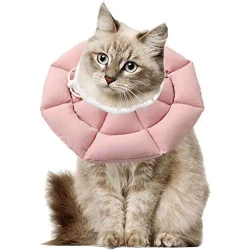 Produktbild: OHCOZZY Halskrause Katze mit Verstellbarem Bund, Weiches Katzenkragen mit Anti-Leck-Funktion, Nach der Operation Haustier Schutzkragen (Größe M, Rosa)