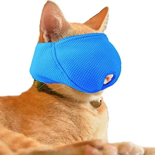 Produktbild: OHCOZZY Katze Maulkorb mit Atmungsaktivem Mesh, Maulkorb für Katzen Verhindern Beißen Kauen Katzenpflege Blau(Größe S, Blau)