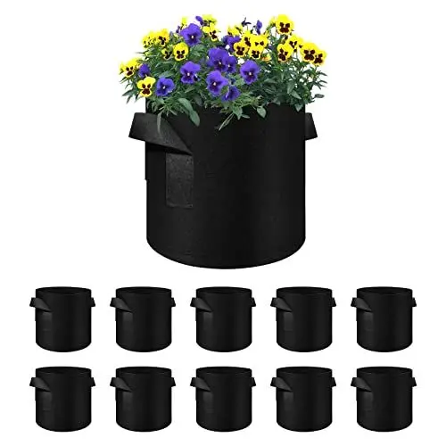 Produktbild: Ohiyoo 10 Stück 15 Gallonen Pflanzsack aus Vlies Stoff, Pflanzsack mit Griffe aus Filzstoff Pflanze Grow Bag, Garten Pflanzbeutel für Kartoffeln, Tomaten, Gemüse, Draußen und Drinnen (15 Gallonen)
