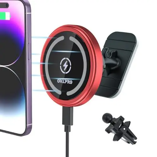 Produktbild: OHLPRO MagSafe Autohalterung Ladegerät, Magnet Auto Handyhalter mit Ladefunktion, Kabelloses KfZ Ladestation für iPhone 16 15 14 13 12 Serie, Automatische Ausrichtung (Super Stylische Premiumqualität)