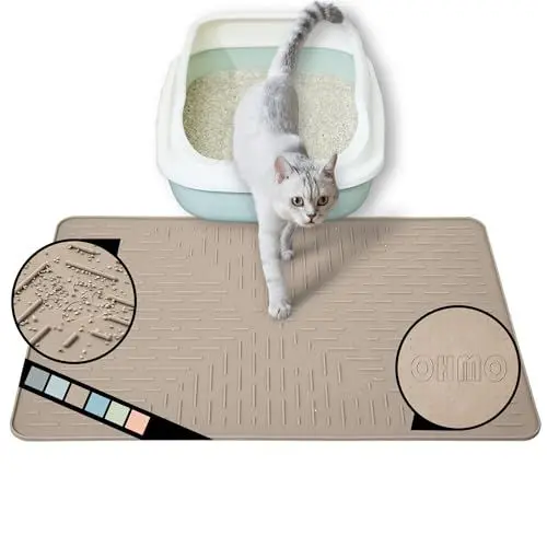 Produktbild: OHMO Katzenklo matte aus Premium-Silikon 60 * 40 CM, wasserdicht und BPA-frei Katzentoilettenmatte, einfach zu reinigen und hält Ihr Zuhause sauber (Beige)