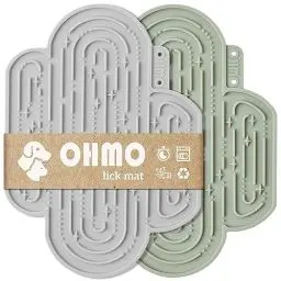 Produktbild: OHMO Schleckmatte Hund, Leckmatte für Welpen Katze - 2 Pcs Cute Cactus Design, für Haustier Angst Relief und langsam füttern, Lebensmittelqualität Silikon (Hellgrün & Asche)
