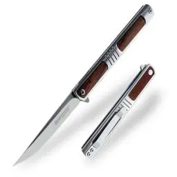 Produktbild: ohmonlyhoo Klappmesser,Einhandmesser mit Lederscheide und Rosenholz Griff,Taschenmesser mit Taschenclip,Für Camping und Wandern,für Männer und Frauen, Rot